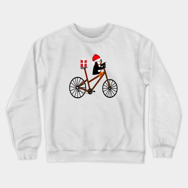 Christmas Penguin On A Bicycle Crewneck Sweatshirt by CatGirl101